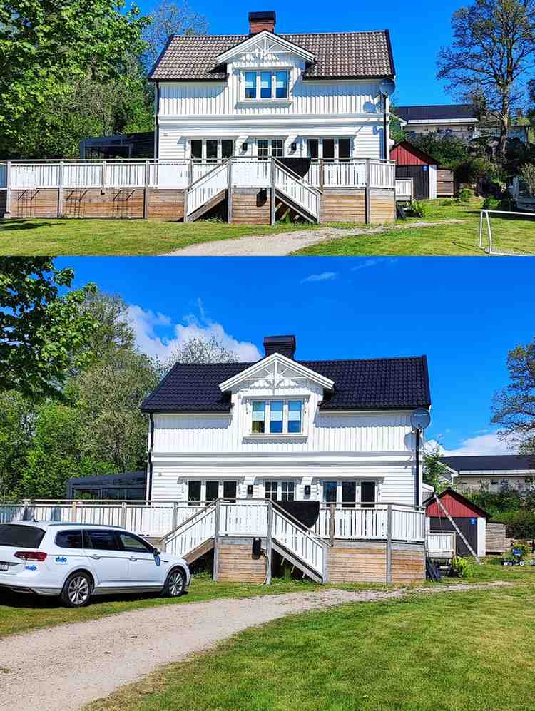 För och efter bild på villa knallens fastigheter